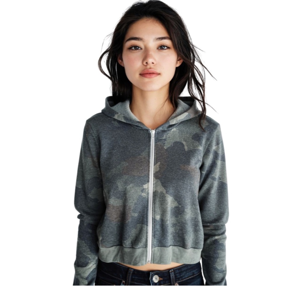 NWOT Alternative Apparel Green Camouflage Wide Sleeve Zip Hoodie Sweatshirt